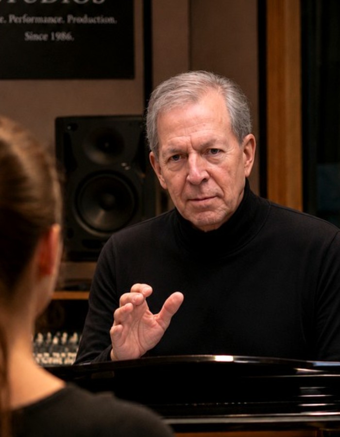 Ric Poulin teaching a voice student at the piano at Bristol Studios